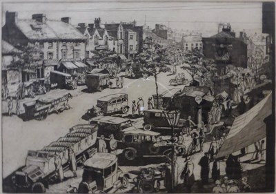 Lot 2012 - Kenneth Holmes ARCA (1902-1994) 'Market Day, Skipton' Signed in pencil, etching, 22.5cm by 30.5cm