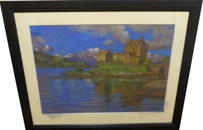Lot 2079 - John Mackie (b.1955) A castle beside a loch Signed and dated (20)15, pastel, 58cm by 82cm