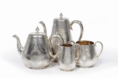 Lot 341 - A Four Piece Victorian Tea and Coffee Set, Martin, Hall & Co Ltd, London 1870, of tapering...