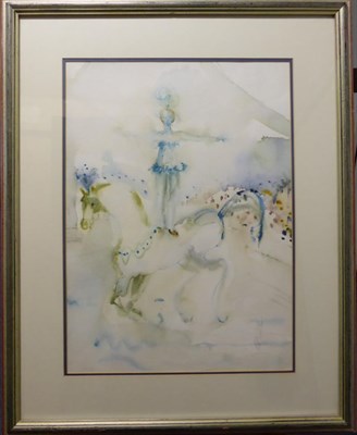 Lot 2096 - Michael Gibbison (b.1937) An acrobat riding a circus horse Signed, watercolour, 48cm by 34.5cm