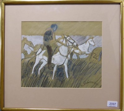 Lot 2097 - Lillian Freiman (1908-1986) Canadian Rancher rounding up horses Signed, coloured crayon...