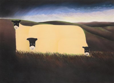 Lot 2099 - Mackenzie Thorpe (b.1956) Three sheep Signed below the mount, pastel, 52cm by 71cm  Purchased...