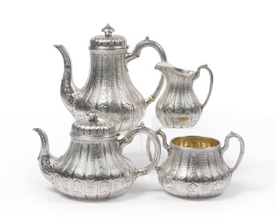 Lot 346 - A Victorian Four Piece Tea and Coffee Service, John Samuel Hunt, London 1858, each piece of...