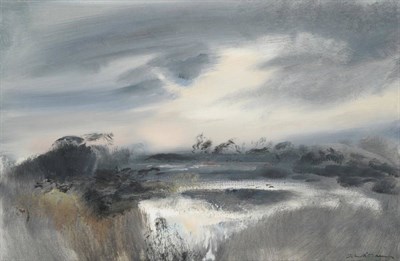 Lot 2139 - John Hitchens (b.1940) 'Lake, Last Light' Signed, inscribed and dated 1971 verso, oil on...