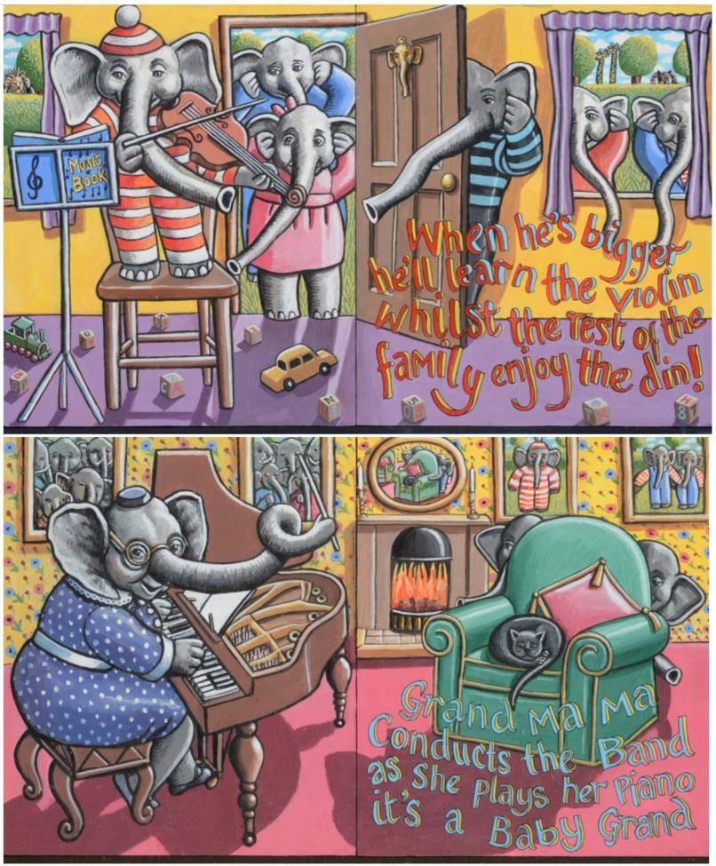 Lot 2162 - P J Crook (Contemporary) 'The Elephantines, Little Brother' 'The Elephantines, Grandmama' Each...