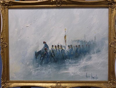 Lot 2165 - Ben Maile (b.1922) 'The Retreat from Moscow, after Borodino' Signed, inscribed verso, oil on...
