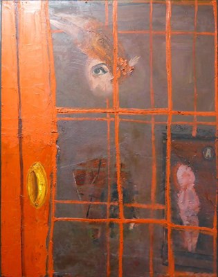 Lot 2166 - Anthony Green RA (b.1939) 'Casimir Dupont' - a lady in telephone box with the artist's maternal...