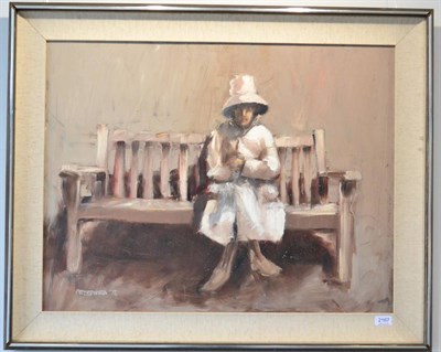 Lot 2167 - David Stefan Przepiora (b.1944) 'Girl on a Bench'  Signed and dated (19)73?, oil on board, 60cm...