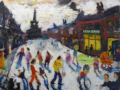 Lot 2170 - Simeon Stafford (b.1956) 'Friday Fish and Chip Night' Signed and dated 08.12.10, inscribed...