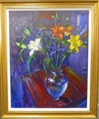 Lot 2189 - John Mackie (b.1955)  'White, Yellow and Orange Lilies' Signed and dated 2015, oil on canvas,...