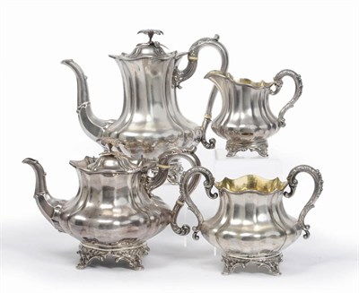 Lot 356 - A William IV Four Piece Tea and Coffee Set, Spooner, Clowes & Co, Birmingham 1837, of lobed...