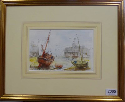 Lot 2065 - Ben Maile (b.1922) Harbour scene Signed, pencil and watercolour, heightened with white, 14cm by...