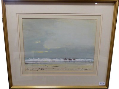 Lot 2074 - Robert King RSMA, RI (b.1936) Riders on a Norfolk Beach Signed, gouache, 30cm by 40cm  Artists'...