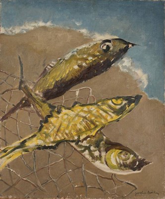 Lot 2103 - Josselin Bodley (1893-1974) Still life of three fish Signed, signed verso, oil on canvas, 46cm...