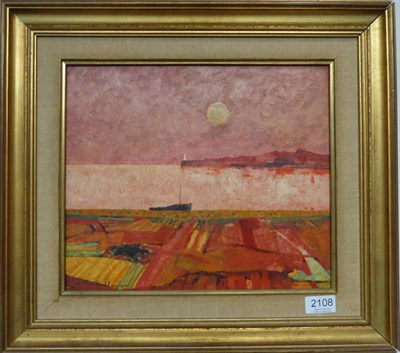 Lot 2108 - Josselin Bodley (1893-1974) 'Sunset Morbihan' (Boat in Pink Sky) Signed and dated 1965,...