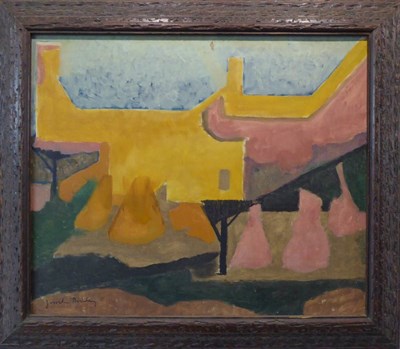 Lot 2111 - Josselin Bodley (1893-1974) Corn stooks before buildings Signed, oil on canvas, 44cm by 53cm...