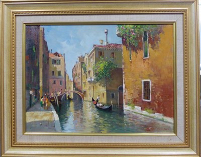 Lot 2128 - J Barrie Haste (1931-2011) 'A Side Canal, Venice' Signed, oil on canvas, 29cm by 40cm   Provenance