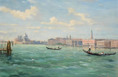 Lot 2129 - J Barrie Haste (1931-2011) Gondolas on the Grand Canal, Venice Signed, oil on canvas, 49.5cm by...