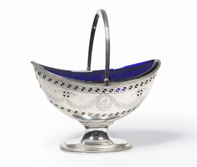 Lot 371 - A George III Sugar Basket, Edward Farnell, London 1785, of oval boat form with spreading...