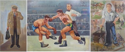 Lot 2180 - Tom Byrne (20th/21st century) The Boxing Match Signed, oil on board, together with two further...