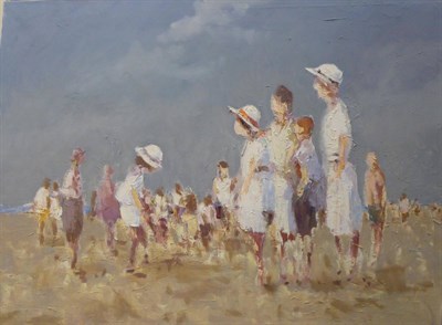 Lot 2192 - William Norman Gaunt FIAL, NDD (1918-2001) Children on a beach Signed, oil on canvas, 75cm by 101cm