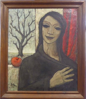 Lot 2202 - Jorge Soteras (1917-1990) Spanish 'Femme à la Pomme' Signed and dated (19)57, inscribed verso,...