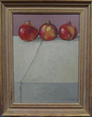 Lot 2210 - Clive Jebbett (Contemporary) Still life of three pomegranates Signed and dated 2000, signed...