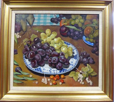 Lot 2212 - Leonard Gray (b.1925)  'Still Life of Grapes' Signed, acrylic on board, 37cm by 43cm...