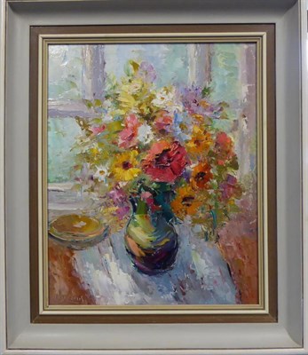 Lot 2220 - Valter Berzins (1925-2009) Latvian 'Summer Flowers' Signed, oil on board, 45cm by 35.5cm...