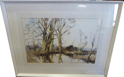 Lot 2043 - Edward Wesson RI, RBA, RSMA (1910-1983) 'Winter Pool' Signed, pencil and watercolour, 32cm by 50cm