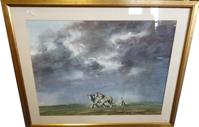 Lot 2047 - William Norman Gaunt (1918-2001) The plough team Signed, watercolour with scratching out, 51.5cm by