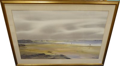 Lot 2077 - Tony Brummell-Smith (b.1949) Figures on a beach at low tide Signed, pencil and watercolour...