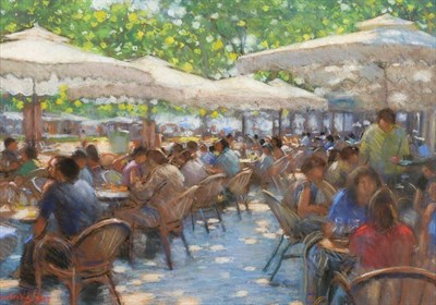 Lot 2079 - John Mackie (b.1955) 'Al fresco' Signed and dated 2013, pastel, 39.5cm by 57cm