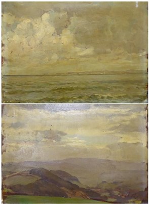 Lot 2085 - Thomas Cantrell Dugdale (1880-1952) A view across the sea to a peninsula beyond Signed, oil on...