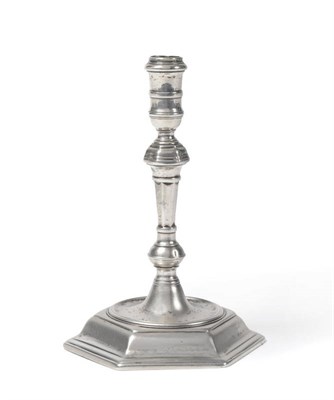 Lot 389 - A George II Taperstick, maker's mark (?) A, London, circa 1726-29, of hexagonal form with cast...