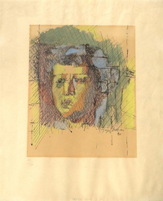 Lot 2000 - After Jacques Villon (1875-1963) French 'Tete d'homme' Hand coloured lithograph, numbered...