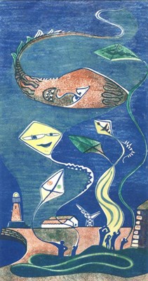 Lot 2033 - Lill Tschudi (1911-2004) Swiss 'Kites' Signed in pencil and inscribed, linocut printed in...