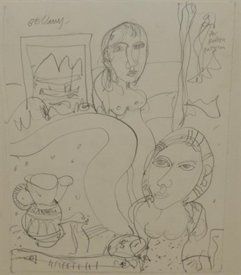 Lot 2038 - John Bellany (1842-2013) Figures drinking sangria Signed and inscribed, pencil, 28cm by 22cm...