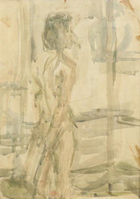 Lot 2039 - Circle of David Bomberg (1890-1957) Study of a female nude Bears signature, watercolour, 35cm...