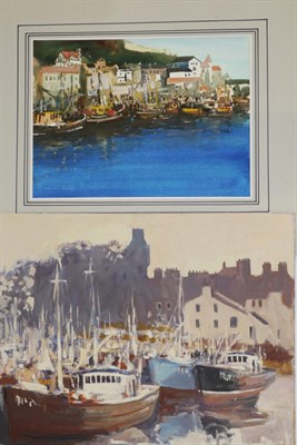 Lot 2058 - William Norman Gaunt (1918-2001) 'Fishing boats in harbour at Scarborough' Signed, inscribed verso