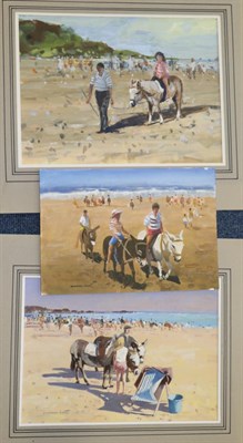 Lot 2059 - William Norman Gaunt (1918-2001) 'Donkeys on the sands at Filey' Signed, inscribed verso,...