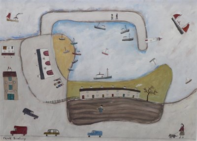 Lot 2071 - Frank Bentley (1941-2006) Figures and boats in a harbour Signed, mixed media, 49.5cm by 68.5cm