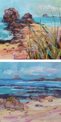 Lot 2073 - Judith Bridgland (b.1962) 'Rainy Weather, Bass Rock' 'Choppy Sea, Bass Rock' Signed and...