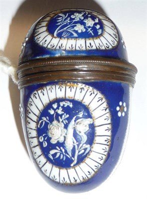 Lot 404 - An Enamel Nutmeg Grater, probably South Staffordshire, late 18th century, of ovoid form, the...