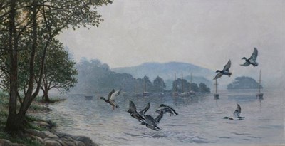 Lot 2085 - Stephen J Darbishire RBA (b.1940) 'Early Morning Windermere' Signed, oil on canvas, 21cm by 39.5cm