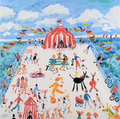 Lot 2089 - Simeon Stafford (b.1956) 'On the beach' Signed, inscribed verso, oil on canvas, 81cm by 81cm...