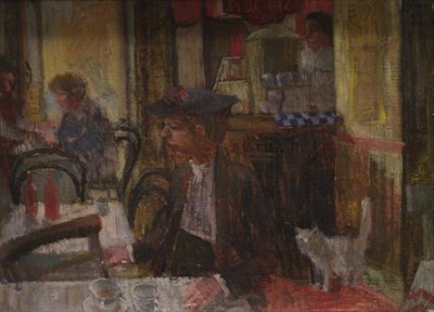 Lot 2094 - Peter A Brannan (20th century) 'Cafe Interior' With original artist's label verso, oil on...