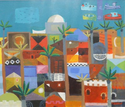 Lot 2096 - Alan Furneaux (Contemporary) Middle Eastern City Signed, acrylic on board, 39cm by 46cm