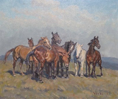 Lot 2099 - Janos Viski (1891-1987) Hungarian Horses in an open landscape Signed, oil on canvas, 49.5cm by...