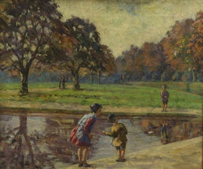 Lot 2107 - Circle of Dorothea Sharp RBA ROI (1874-1955) Children fishing in a pond Oil on canvas, 50cm by 60cm